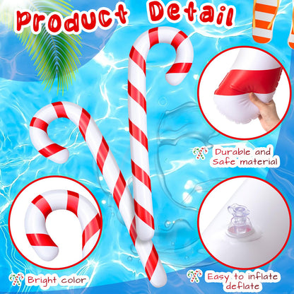 Leyndo 6 Pcs 5.5 ft Christmas in July Candy Cane Summer Christmas Candy Cane Inflatable Pool Noodles Jumbo Floats Swim Floating Noodles for Indoor Outdoor Swimming Pool (Red and White)