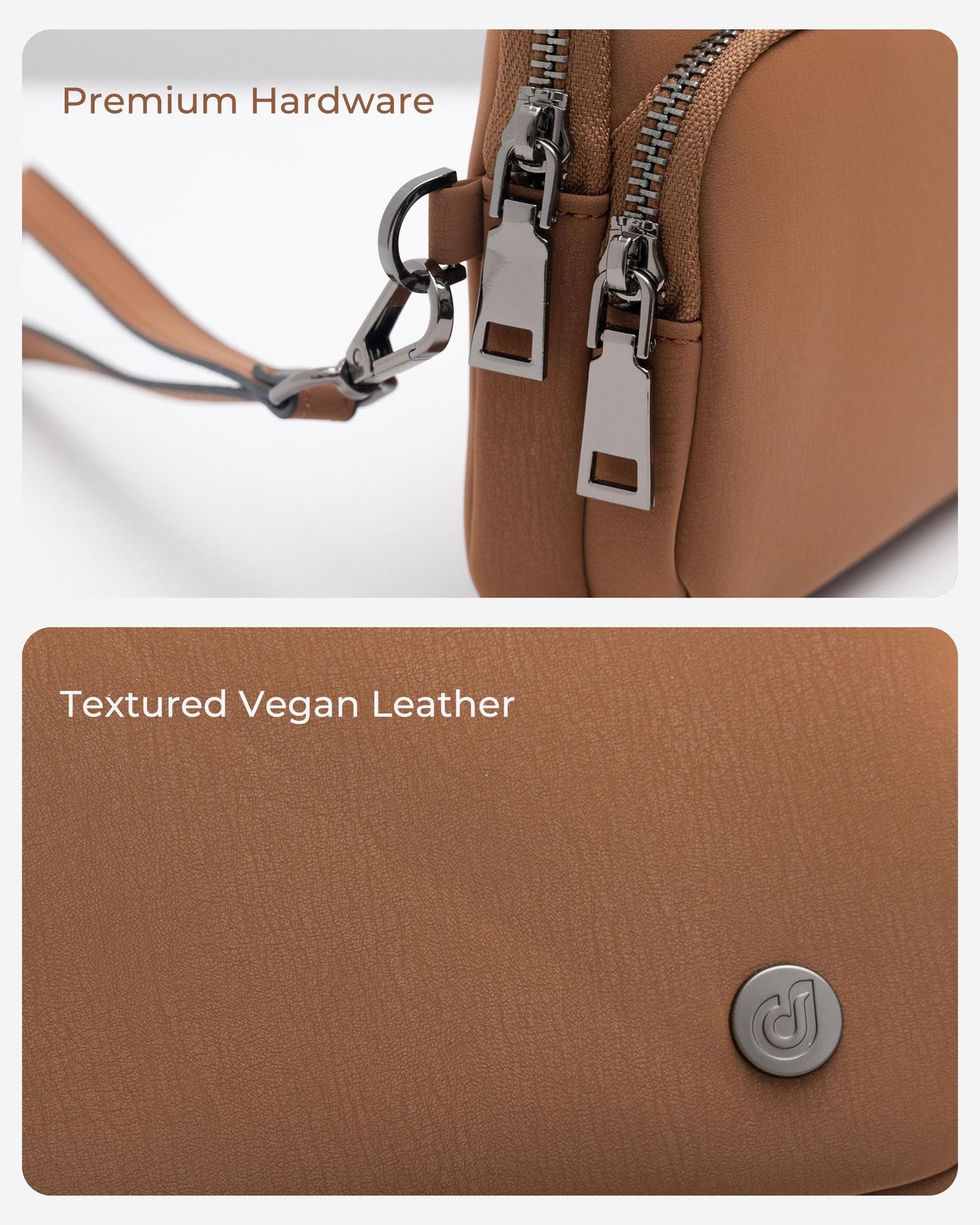 Dorefala Wristlet Purses for Women, Small Vegan Leather Wallet with 3 Zipper Pockets, Clutch Bag for Travel Gift (Brown)