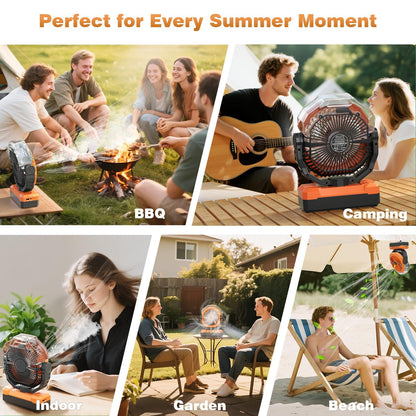 Portable Misting Fan 460ml WaterTank,24000mAh Rechargeable Battery Powered Camping Fan with 2 Meters Spray,Light & Remote,Jobsite Beach Summer Essentials,Mist Fans for Indoor,Outdoor, Patios, Travel