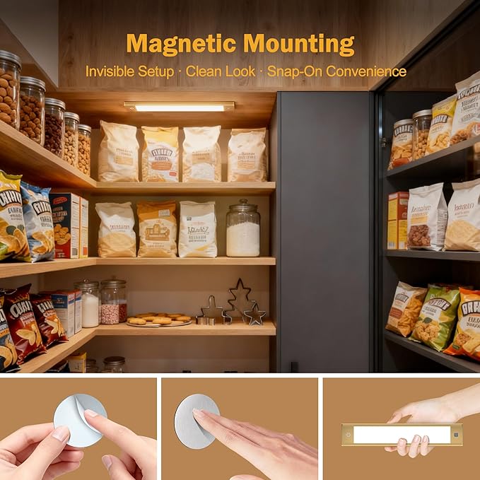 Rechargeable Under Cabinet Lighting, Motion Sensor Wireless Night Light, Dimmable, CCT Adjutable, Magnetic Mount for Kitchen, Closet, Bedroom, Reading, Ambience (Gold, 2 Pack, 9 in)