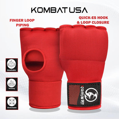 Kombat Gel Boxing Hand Wraps, Padded Inner Gloves for Men & Women, 75cm Quick Wrist Wraps, Knuckle & Wrist Protection for Muay Thai, MMA, Kickboxing, Martial Arts, Punching Training (Red, X-Large)