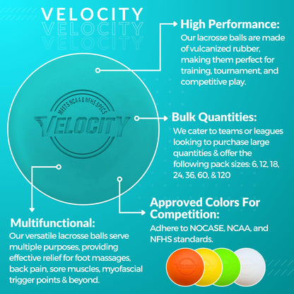 Velocity Practice Lacrosse Balls - 1, 2, 3, 6, 12, 18, 24, 36, 60 and 120 Packs - Official Size and Weight - Teal