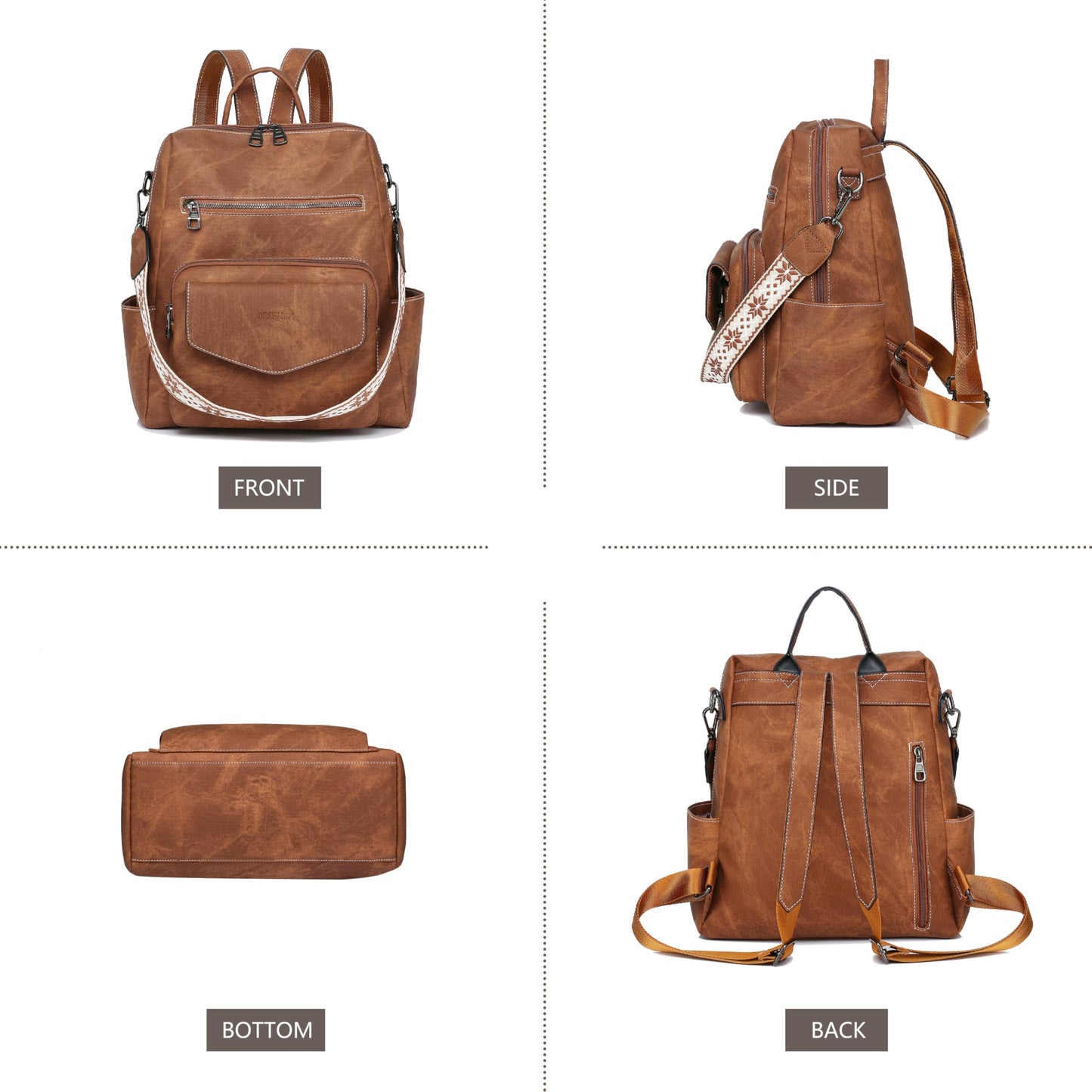 WYFJNX Backpack Purse for Women PU Leather Backpack Ladies Fashion Handbag Designer Shoulder Bag Small Travel Bag Brown