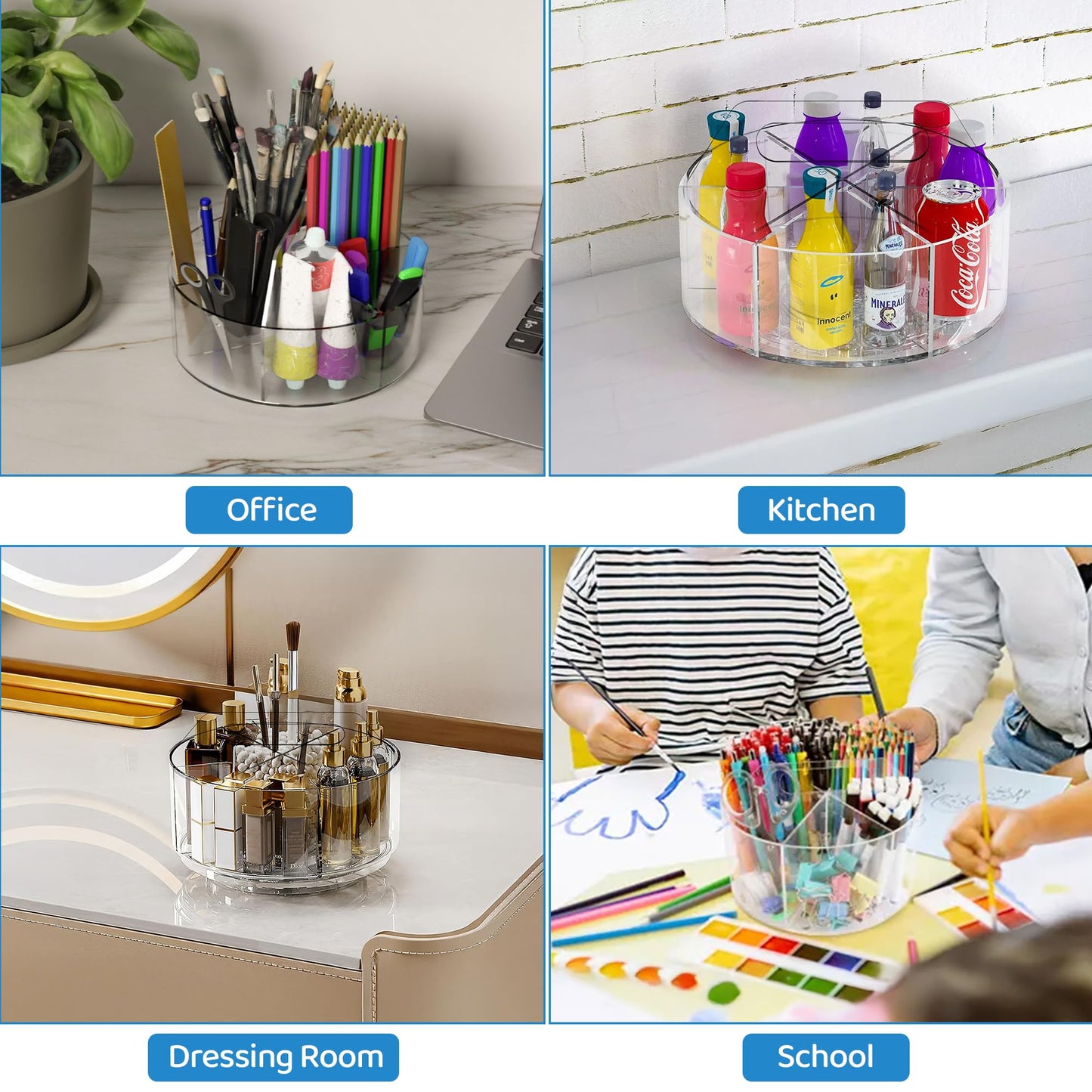 Fab Glass and Mirror Clear Acrylic Pen Holder – Multi-Function Desk Organizer, Makeup Brush Holder, Pencil Cup for Desk, Modern Storage Solution for Office, School & Vanity