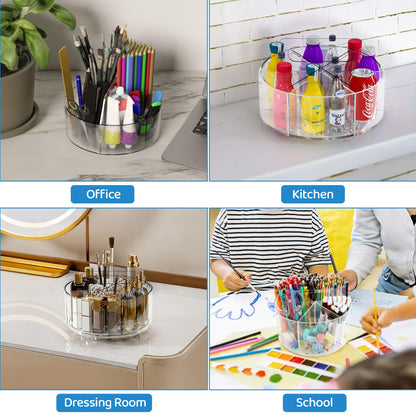 Fab Glass and Mirror Clear Acrylic Pen Holder – Multi-Function Desk Organizer, Makeup Brush Holder, Pencil Cup for Desk, Modern Storage Solution for Office, School & Vanity