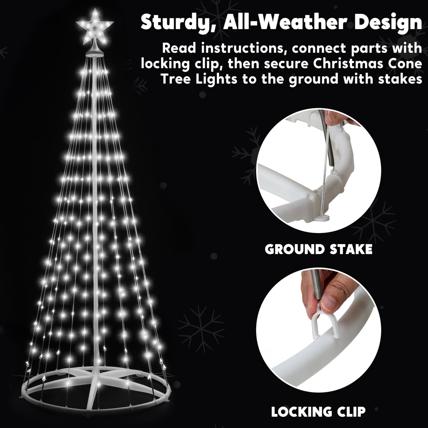 JOYIN 3 Pack LED Christmas Cone Tree Lights, 4FT 5FT 6FT Outdoor Lighted Tree with 8 Lighting Modes & Star Topper, Christmas Decorations for Yard Porch Patio Garden Holiday Decor, Cool White