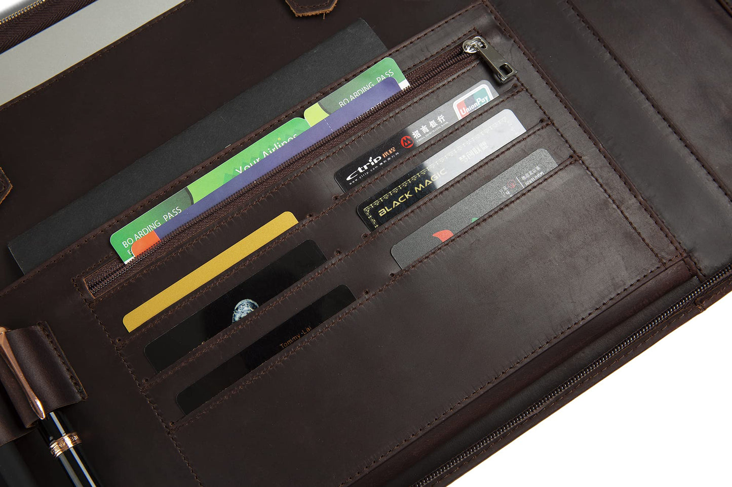 GZRHKJ Genuine Leather Business Check Binder, 7 Ring Checkbook Binder for Business Checks, Personalized Engraved Checkbooks, 600 Checks Capacity for 9 × 13 Inch Sheet (Dark Brown)