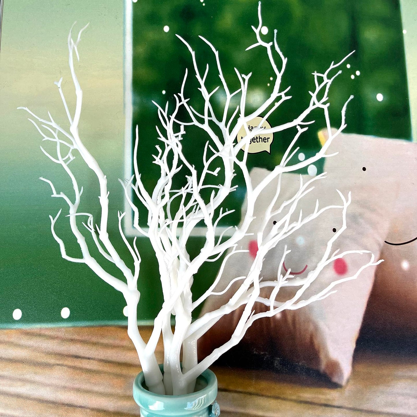 Threemonkys 13.8 inches Artificial Coral Branches Fake Antler Branches Small Branches for Home Decoration Flower Arrangement Wedding Christmas Halloween Festival (White 4PCS)