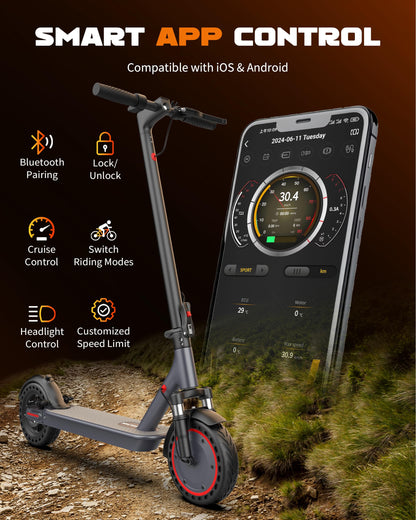 Electric Scooter for Adults, 500W Motor with Dual Suspensions, 22 MPH Top Speed & 22 Miles Long Range, 10" Solid Tire, Folding E-Scooter with Dual Braking, APP Control, Cruise Control