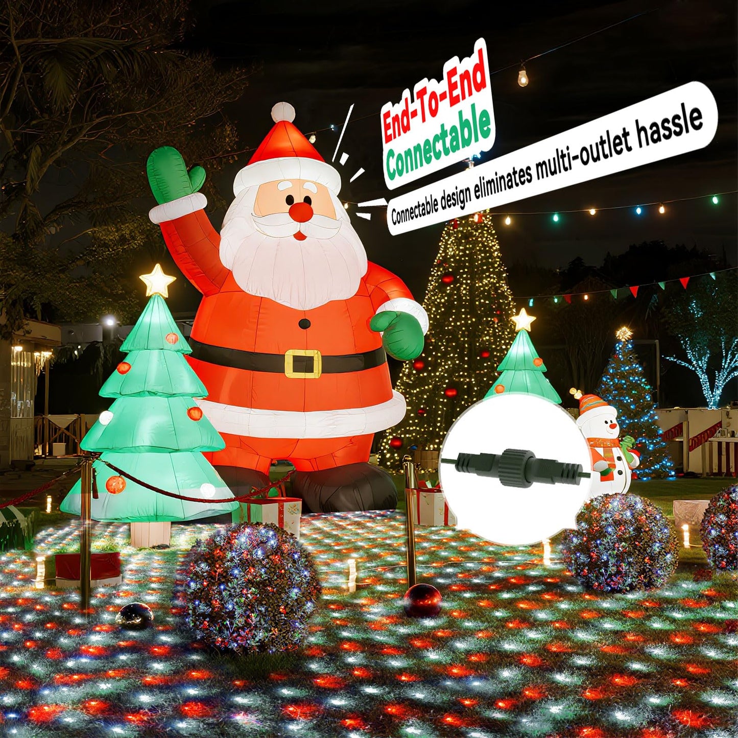 LitHome 21FT x 5FT Christmas Net Lights Outdoor, 360 LED Red White Bush Lights 8 Modes, Connectable Waterproof Valentines Net Mesh Light Dark Green Wire for Bushes Shrubs Holiday Valentine's Day Decor