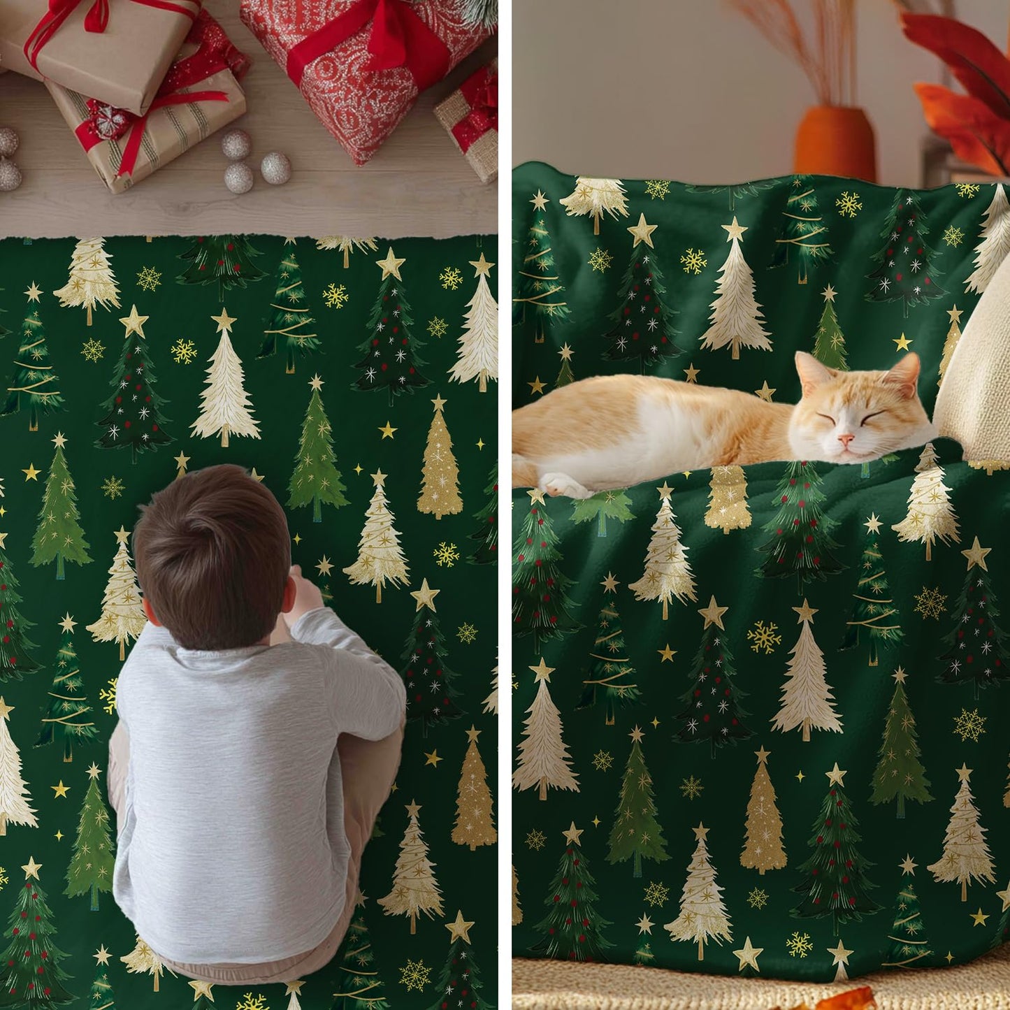 Horaldaily Christmas Flannel Blanket Throw, Christmas Green Tree Soft Fuzzy Plush Cozy Fleece Blankets for Couch Sofa Bed Lounging, Ideal Gifts for Kids Adults Wife Self, 50x60