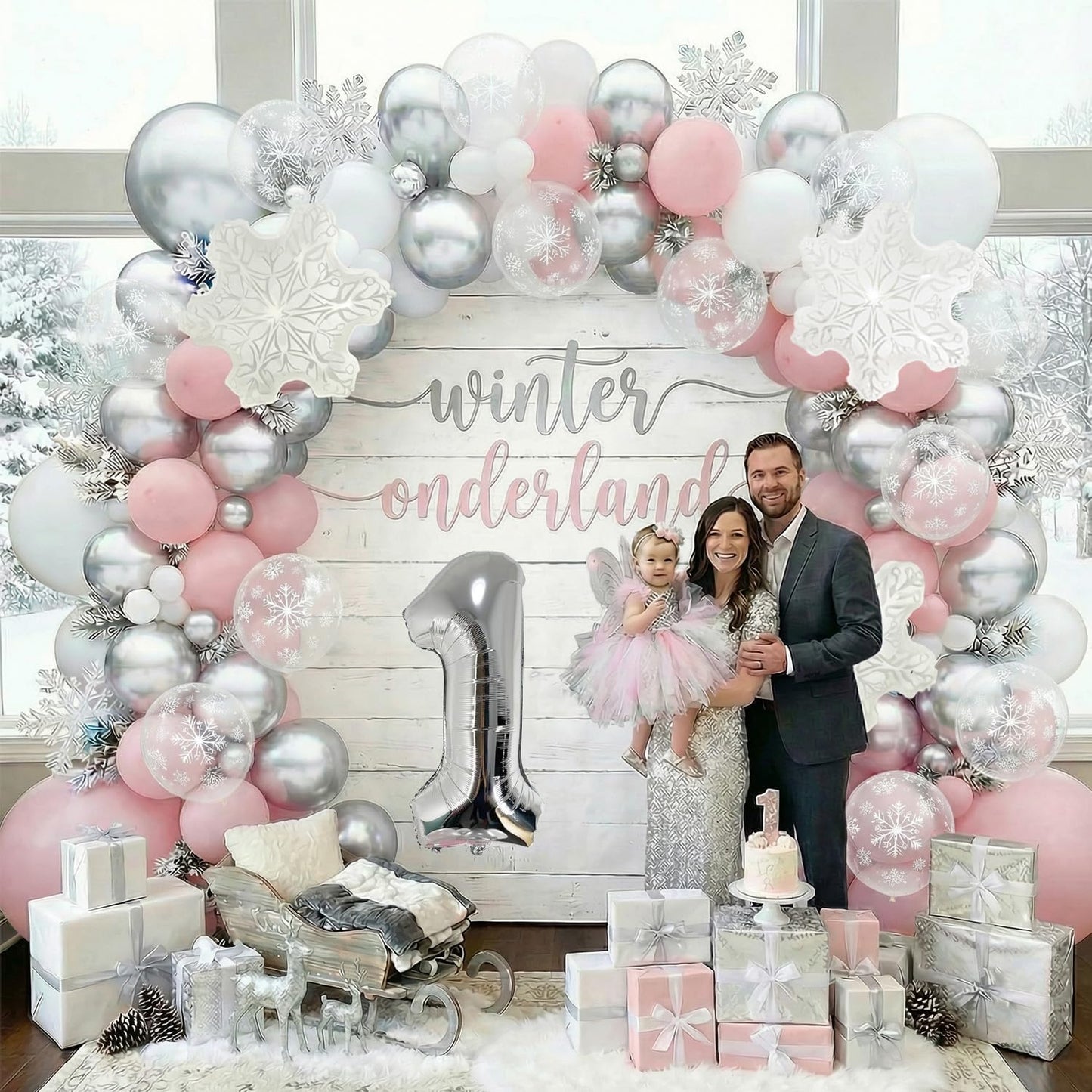 Pink Winter Onederland Balloon Garland 128pcs Girl First Birthday Snowflake Balloons 1st Birthday Decorations Pink Christmas Baby Shower Decor For Sweet One Fairy Decorations Coquette Party Decor