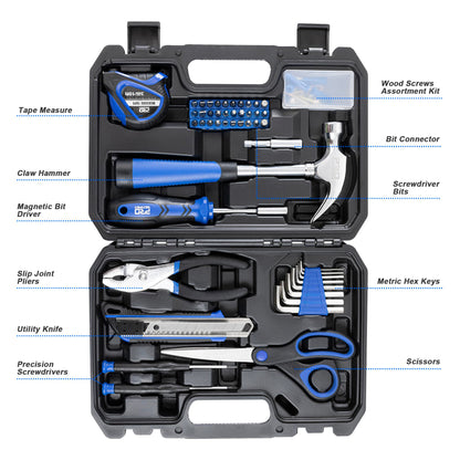 Prostormer 93-Piece Tool Kit, Basic Household Repair Tool Set with Toolbox Storage Case, Small Starter Tool Box Kit for Homeowners and College Students (Blue)