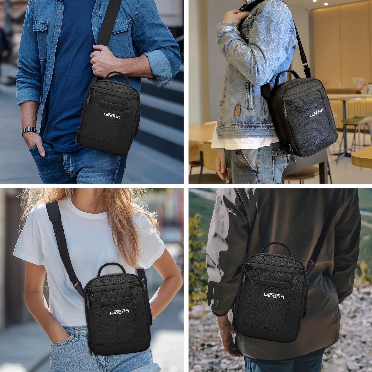 WINPRIM Small Crossbody Bag for Men & Women, Mini Messenger Shoulder Bag for Travel, Phone & Passport, Water-Resistant Canvas Satchel for Everyday Use, 10.4'' x 4.7'' x 7.8''