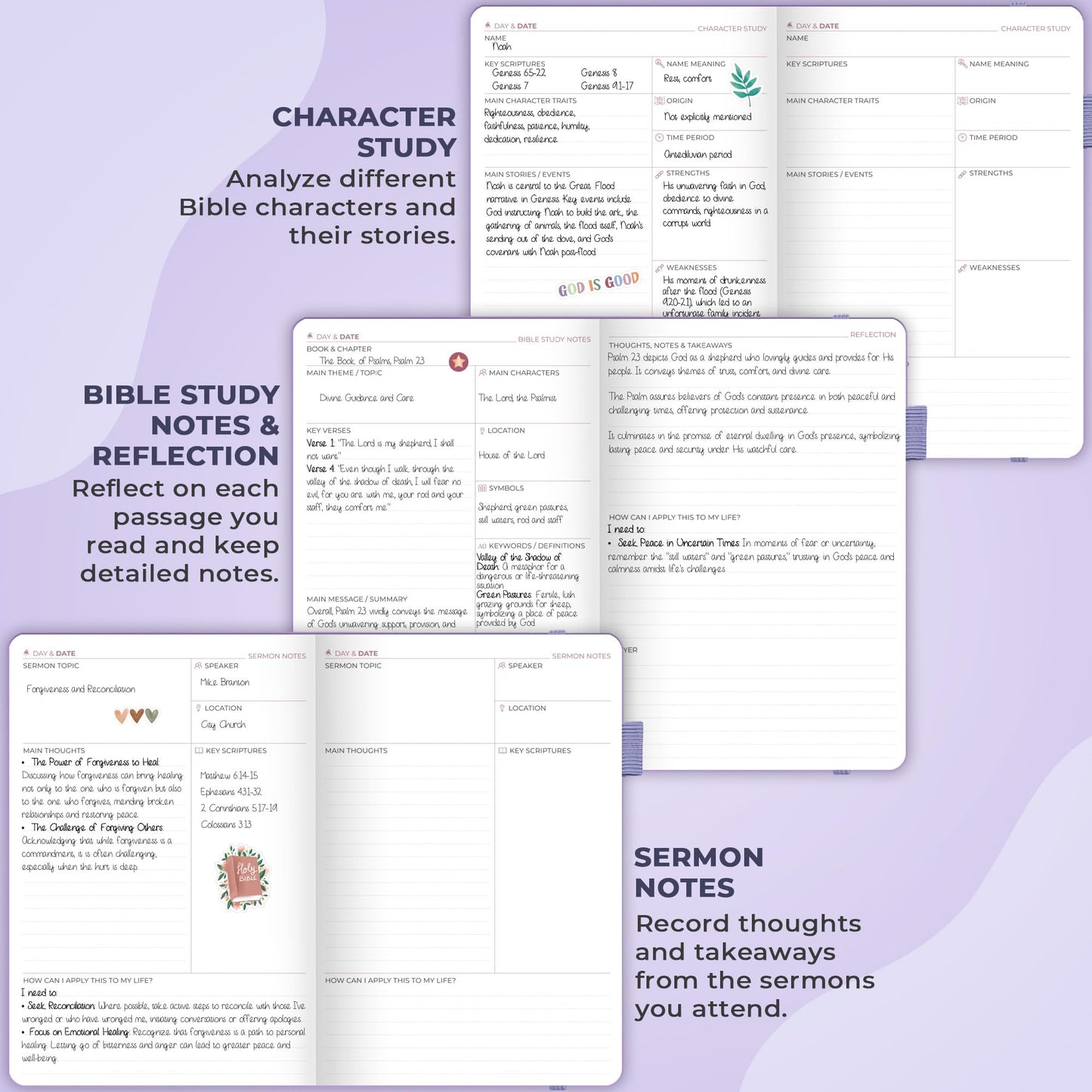 Clever Fox Bible Study Journal – Church Notes Notebook – Note Taking & Journaling Kit – Faith Based Religious Gifts & Accessories (Lavender)