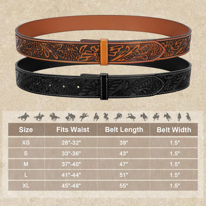 LALATCH Mens Western Cowboy Belt, 2 Pack Western Belts without Buckle for Men Woman Cowgirl Leather Jeans Belt, Brown+Black