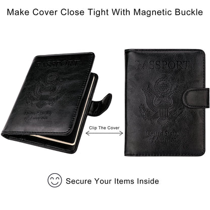 WALNEW Passport Holder for Travel, RFID Passport Cover Wallet for Women Men, PU Leather Passport Book Card Holder Case with Pen, Travelling Essentials for Flying