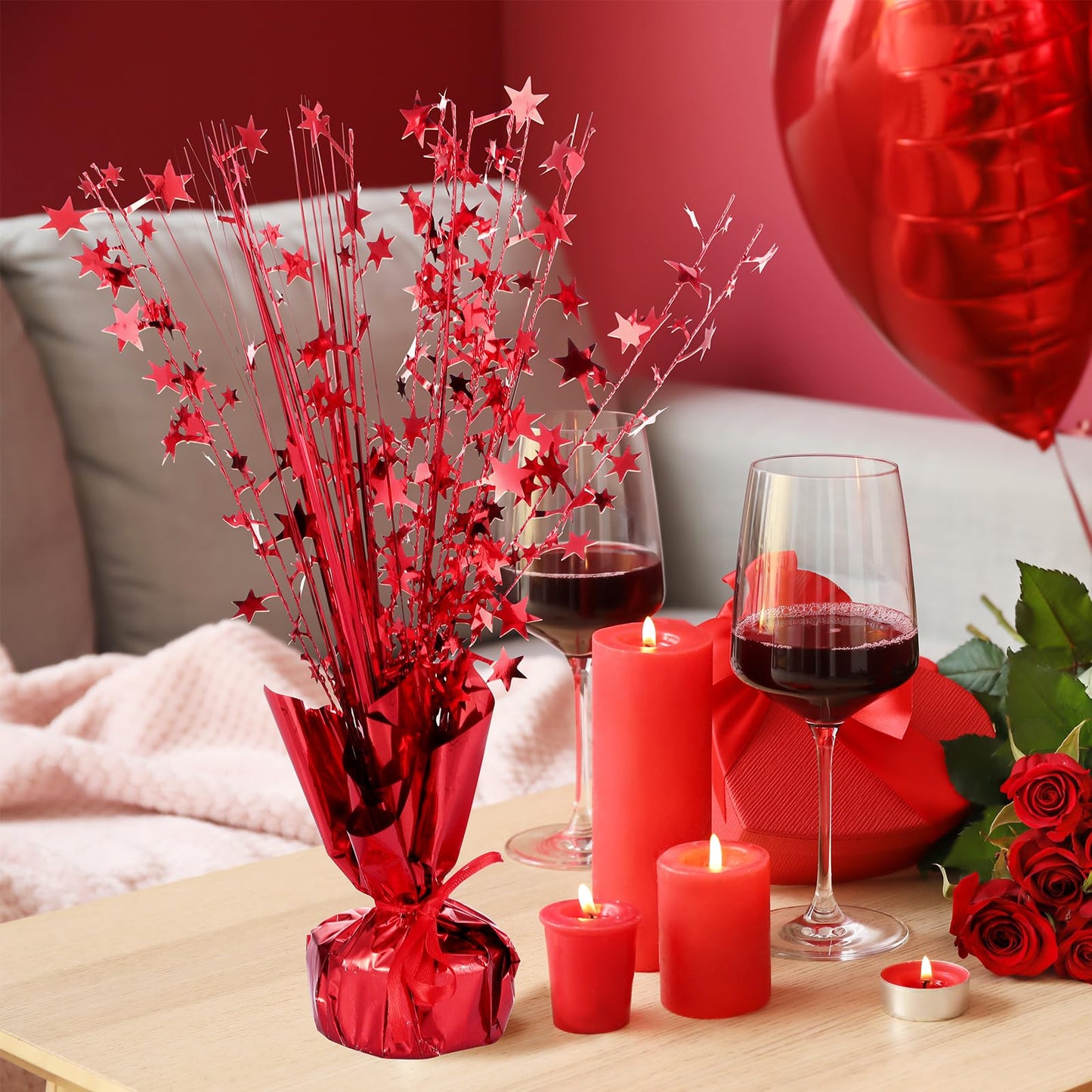 Crowye 3 Pieces Metallic Foil Spray Centerpiece Birthday Table Decoration Star Burst Centerpieces Graduation Table Decor for Birthday 2026 Party Holiday(Red)