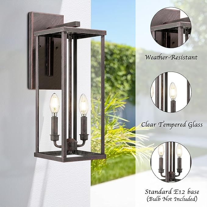 Bestshared Outdoor Wall Sconce Light, 20 Inch Tall Exterior Wall Lighting Fixture with Clear Glass, Anti-Rust Outside Porch Lighting Lamp for House Front Doorway Patio (Rust, 20"-1 Pack)