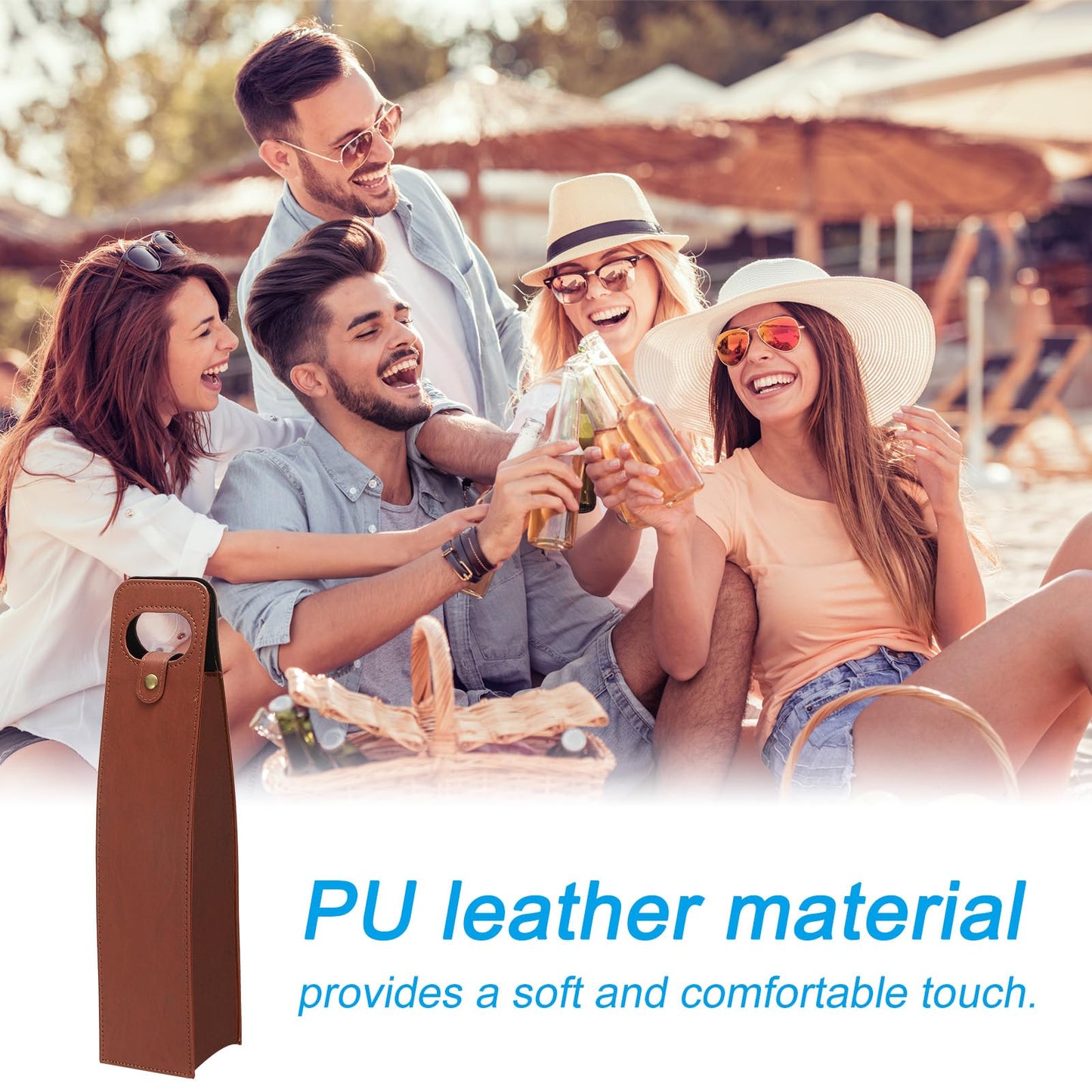 Patikil Reusable Leather Wine Tote Carrier for Bottles - Portable Champagne Gift Bags for Picnic, Party, Wedding