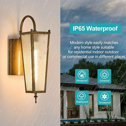 Outdoor Wall Light, Vintage Gold Metal Sconce, 17.1in Exterior Waterproof Lantern with Clear Glass, Farmhouse Porch Wall Mount Lighting for Garage, Patio, Front Door