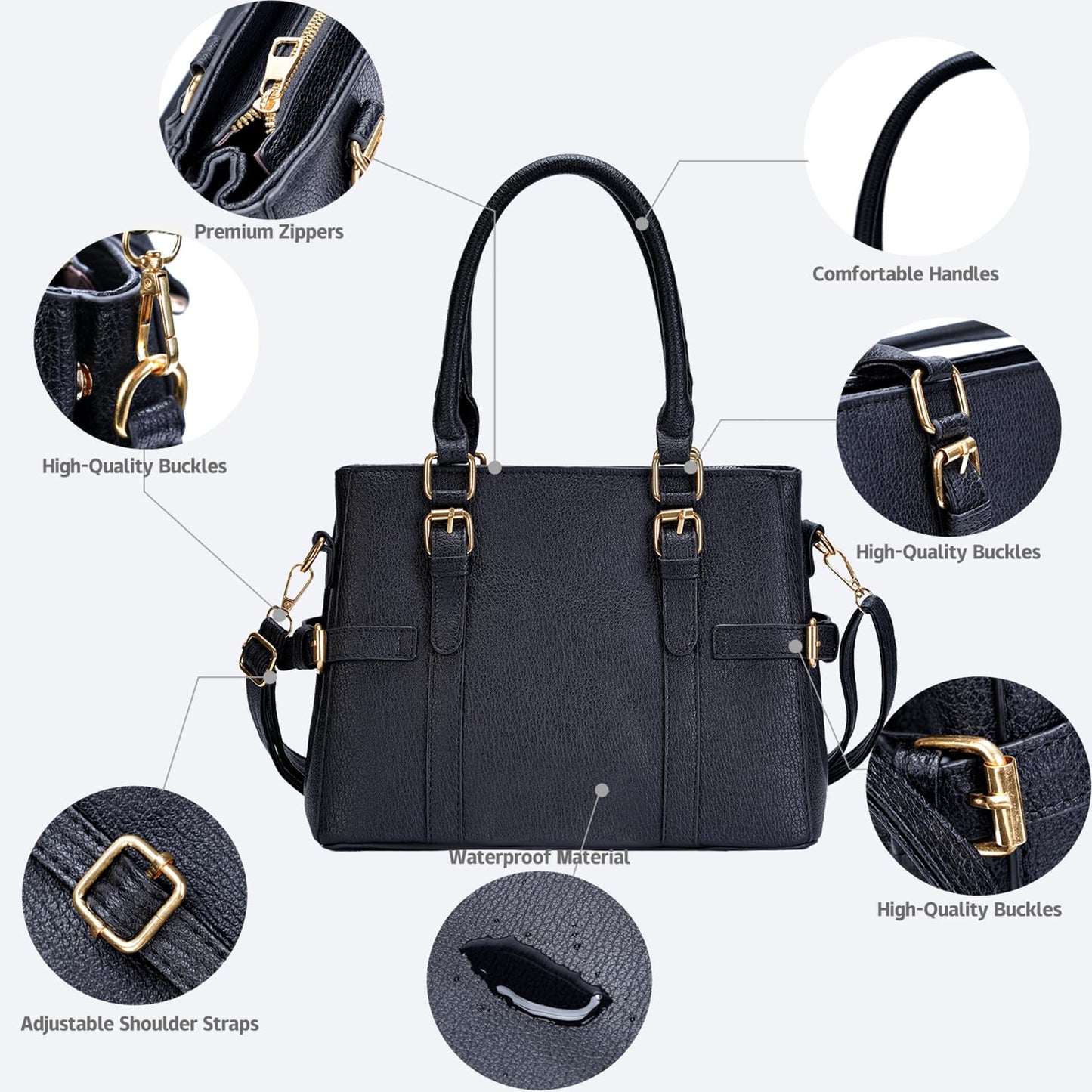 Tigpoy Black Purses for Women, Purses and Handbags Set Fashion Leather Shoulder Tote Work Bag for Women Ladies Top Handle Satchel 2PCS (Black)