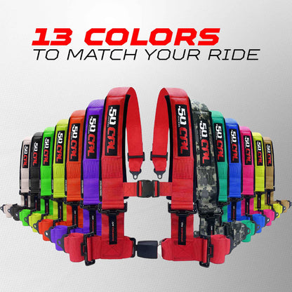 1pc 4 Point Harness for Bucket Seat, Push Release, 10 Color Options, Racing Harness, Race Car, Off Road, UTV, RZR (Yellow, 2 inch) [6038]