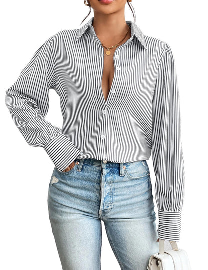 Zeagoo Womens Shirts Button Down Printed Lantern Long Sleeve Blouse Fashion Casual Tops 2025