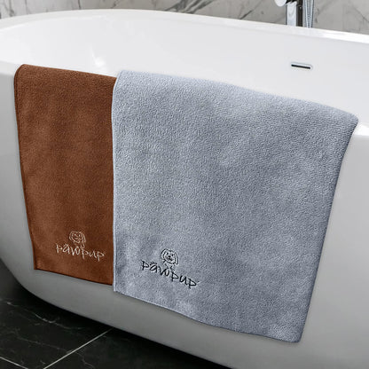 PAWPUP Dog Towels for Drying Dogs Super Absorbent Microfiber Pet Grooming Towel for Dogs, Cats and Other Pets (40 x 24 Inches, Brown and Grey)