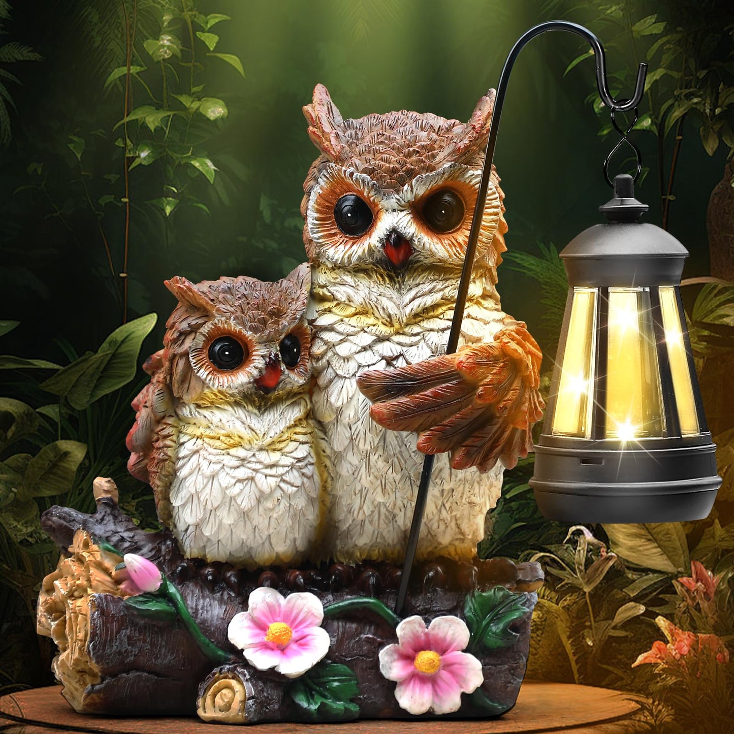 Garden Owls Statue with Solar LED Lantern, Wisdom Statue Gift for dad Yard Art, Whimsical Figurine Sculpture Lighted Outdoor father's Day, Spring Decorations for Lawn, Porch,2026 Gradulation Gift