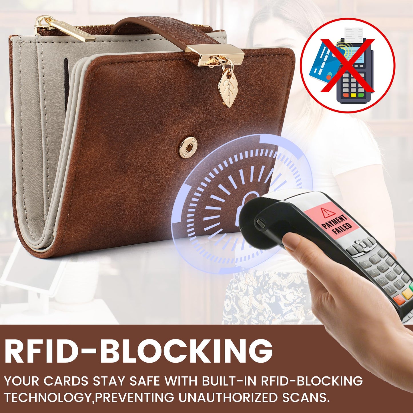 Pomelo Best Wallet Women Large Capacity Bifold Wallets for Women Credit Card Holder 8 Card Slots with 2 ID Window Zipper Coin Pocket Brown
