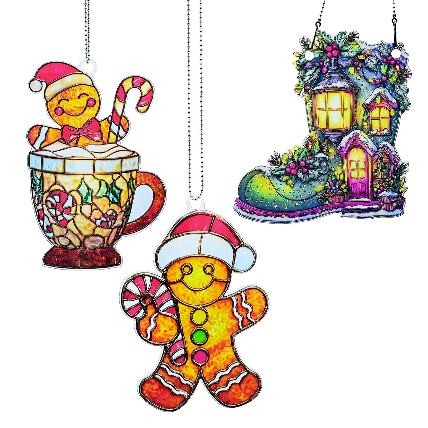 Gingerbread Man Ornament Acrylic Suncatcher Window Hanging Wall Decor for Indoor Outdoor Doors Home