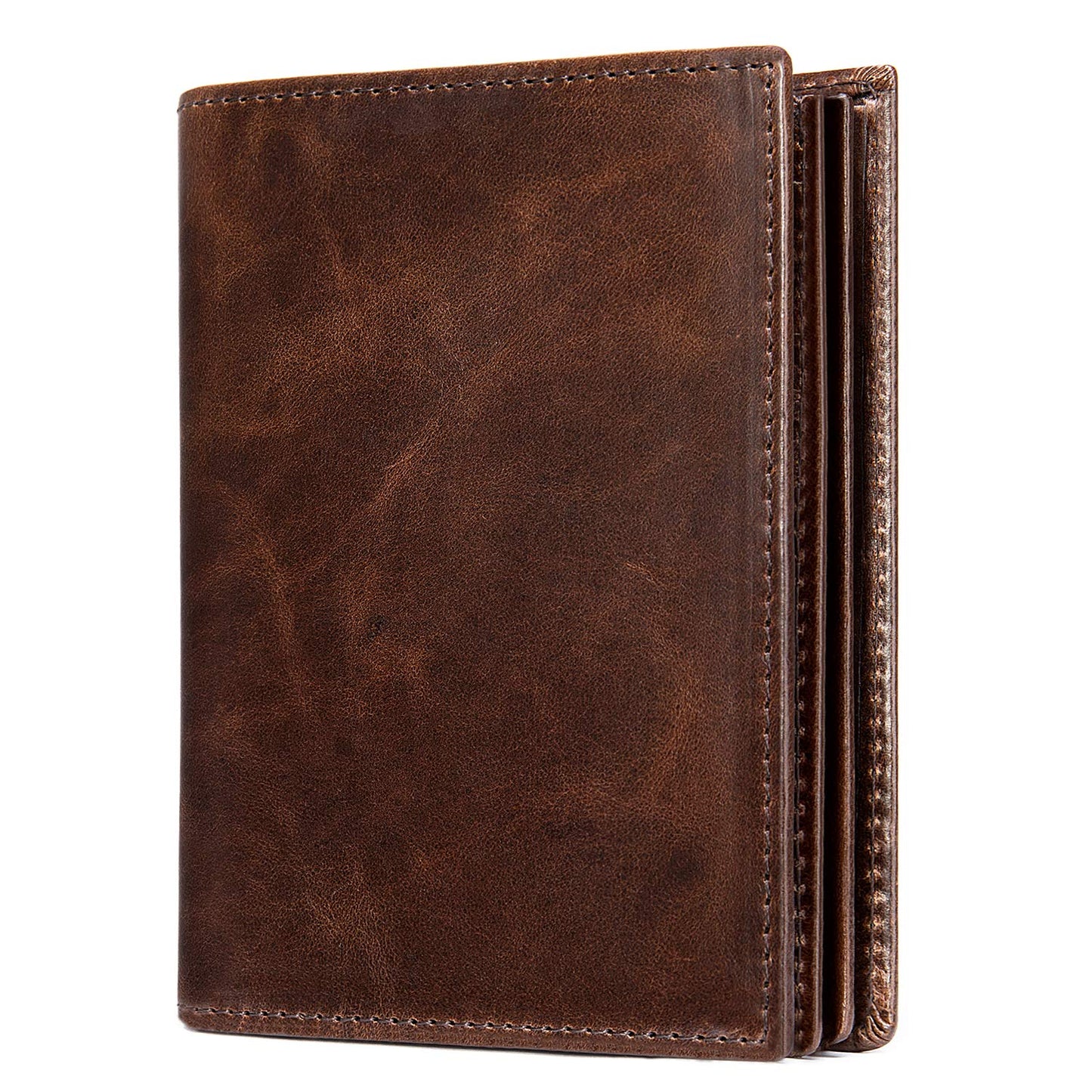 Plinvo Men's Extra Large RFID Blocking Bifold Wallet Genuine Leather Vertical Design 16 Card Slots with ID Window (Coffee)