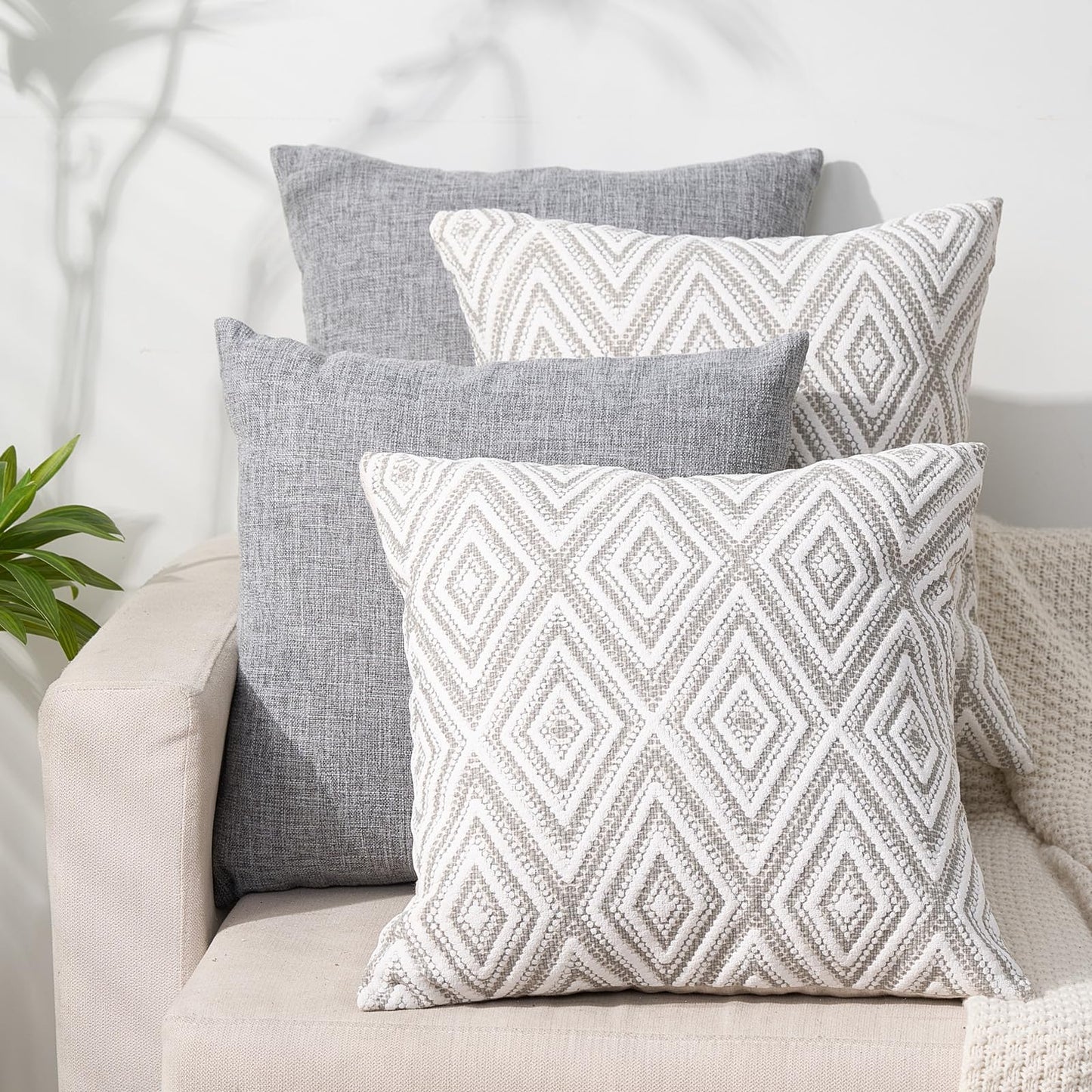 HPUK Throw Pillow Covers 18x18 Inch Set of 4, Linen Decorative Pillow Covers, Accent Cushion Covers for Couch Sofa Bed Bedroom Living Room Décor, Grey