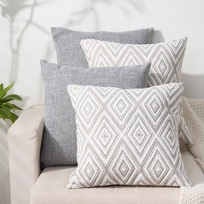 HPUK Throw Pillow Covers 18x18 Inch Set of 4, Linen Decorative Pillow Covers, Accent Cushion Covers for Couch Sofa Bed Bedroom Living Room Décor, Grey