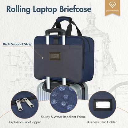 Lekebobor Rolling Laptop Bag - Rolling Laptop Briefcase on Wheels for Women/Men Fits Up to 15.6Inch Rolling computer Bags Water Resistant for Travel Work and Business (Blue)