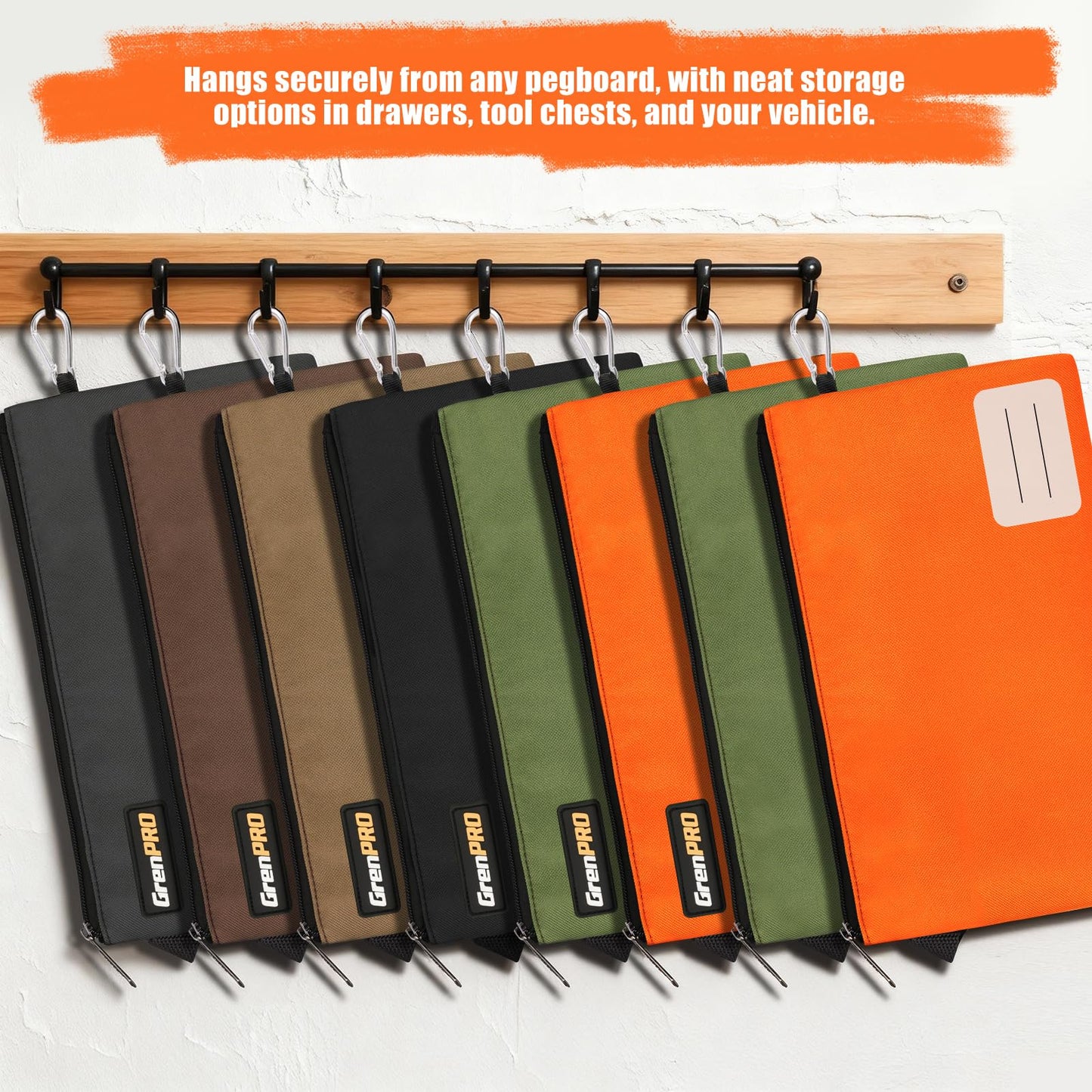 GRENPRO 8 Pack Canvas Tool Bag Zipper Tool Pouch, 12" Tools Utility Pouches Heavy Duty, Multipurpose Storage Organizer Bags with Dependable Metal Zippers