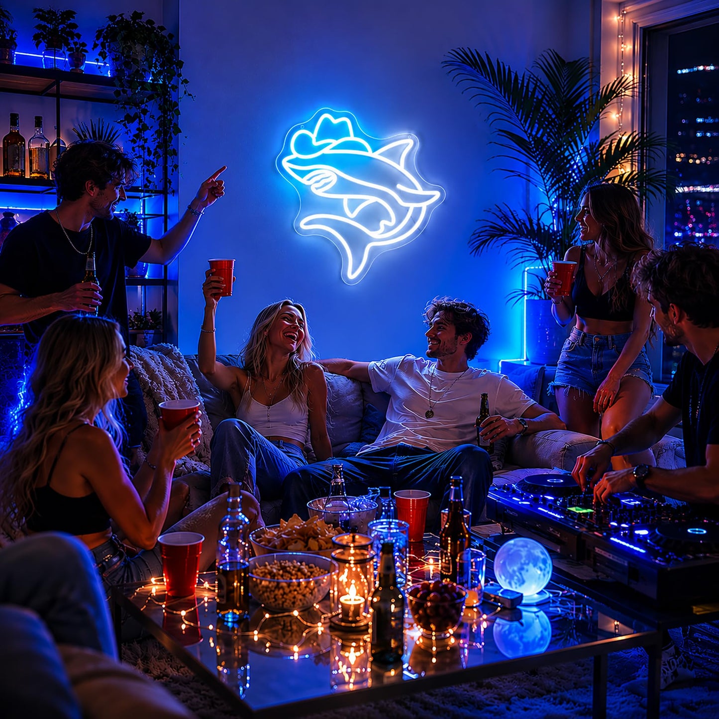 Gdbkabf Neon Sign, Shark Neon Signs for Wall Decor - Dimmable Cowboy Shark LED Signs for Bedroom, Gaming Room, Living Room, Party, Bar, Home Decor - USB Powered Light Up Sign Decorations Gift