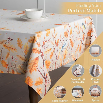 Maison d' Hermine Table Cloth Square Table 100% Cotton 60 x 60 Inches Fall Tablecloth Reusable Everyday Use for Thanksgiving Christmas Decorations Dining Farmhouse Party (Oak Leaves)