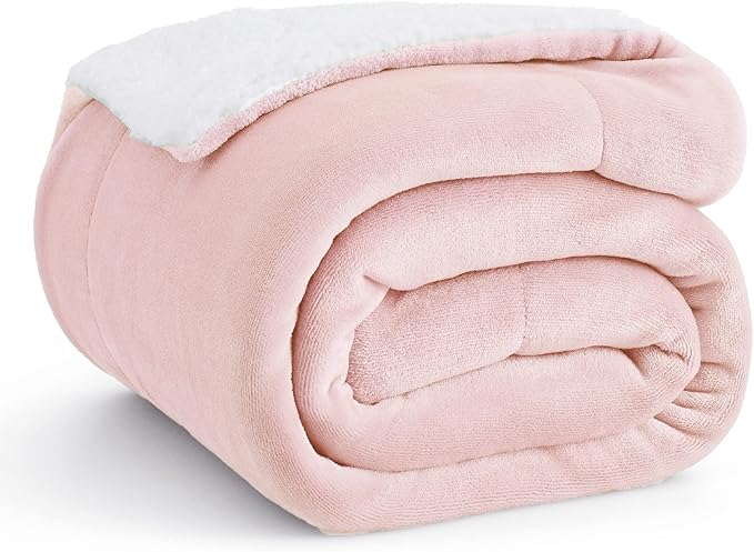 Bedsure GentleSoft Sherpa Fleece Throw Blanket Twin Size for Couch - Thick and Warm Throw for Girls, Soft Fuzzy Plush Twin Blanket for Winter, Pink, 60x80 Inches