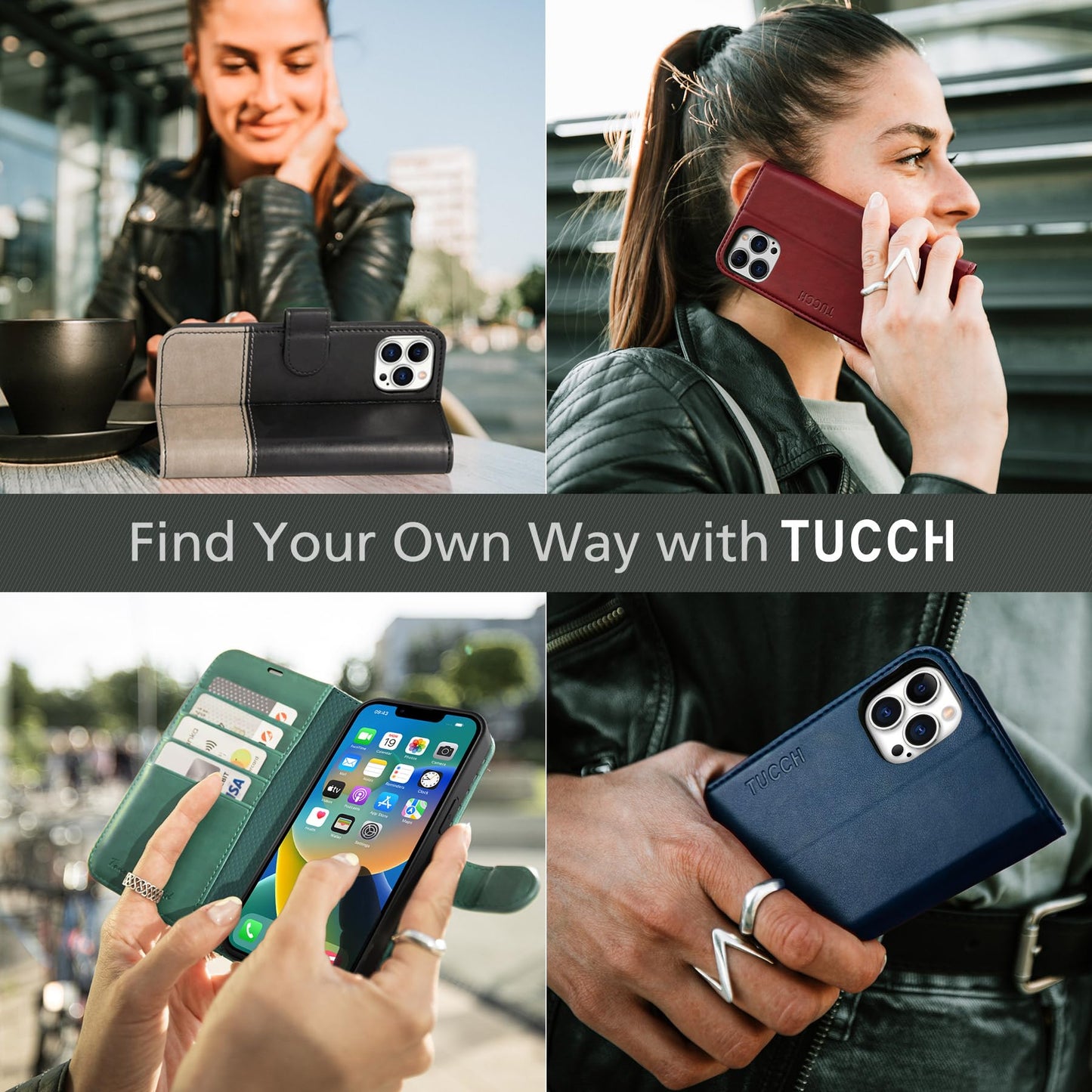 TUCCH Case for iPhone 14 Pro Max Case Wallet, [TPU Shockproof Inner Shell], PU Leather [RFID Blocking] 4 Card Holder Magnetic Stand Protective Cover Compatible with iPhone 14 Pro Max 6.7", Dark Blue