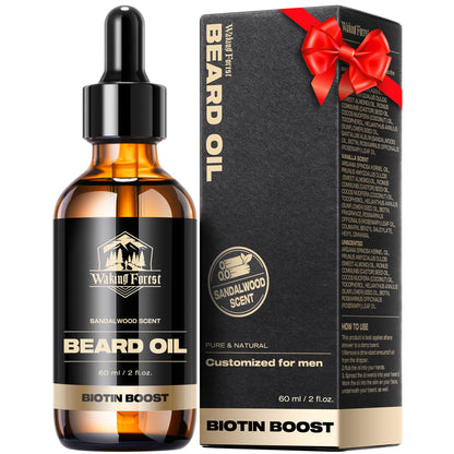 Waking Forest Beard Growth Oil - Biotin Sandalwood Oil with Vitamin E, Rosemary & Castor for Thicker, Softer, Stronger Beards (2oz)