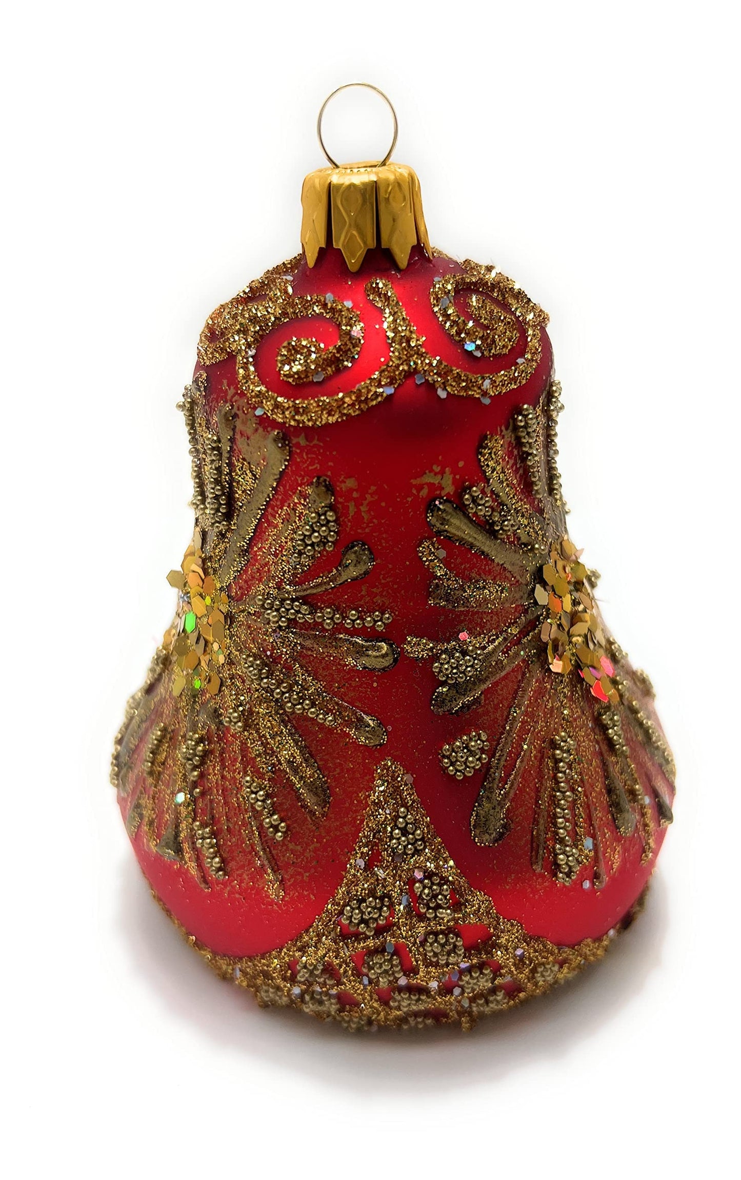 Polish Gallery Christmas Bell Ornament 4-Inch Blown Glass (Fire Star)