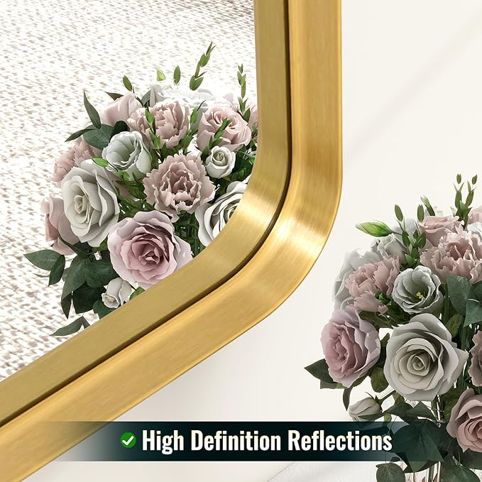 36 x 24 Inch Gold Bathroom Mirror for Wall,Aluminum Alloy Frame Rectangular Wall Mounted Mirror for Farmhouse Decor Horizontal or Vertical Ideal for Bedroom, Living Room