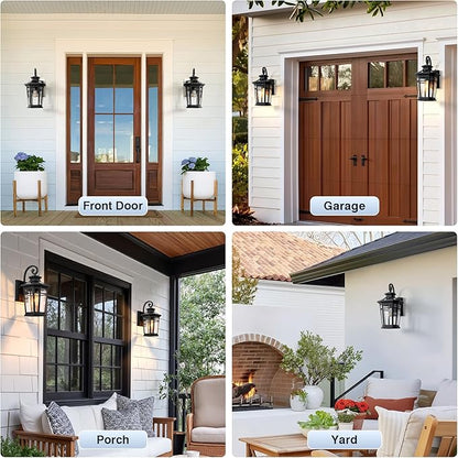 Large 9'' Outdoor Porch Light Wall Mount, Black Outdoor Wall Lantern Dusk to Dawn, Waterproof Exterior Light Fixture with Beveled Glass, Exterior Sconce Light for House, Coach Lights for Garage