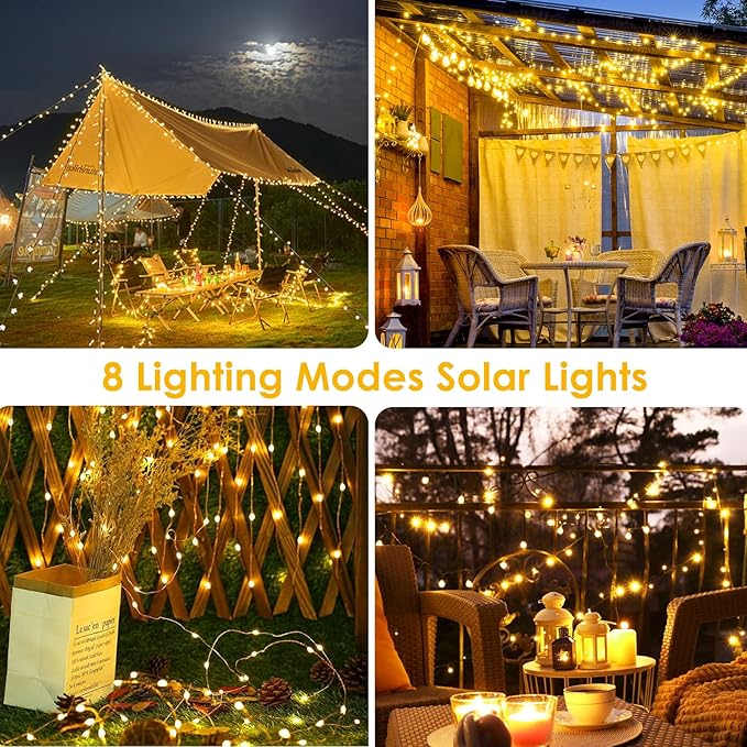 4-Pack Solar String Lights for Outside, Total 400LED Solar Christmas Lights Waterproof, Outdoor Twinkle Light Copper Wire 8 Modes Fairy Light for Xmas Tree Garden Party Wedding Decor (Warm White)