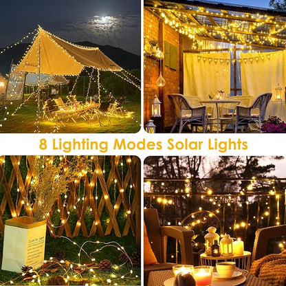 4-Pack Solar String Lights for Outside, Total 400LED Solar Christmas Lights Waterproof, Outdoor Twinkle Light Copper Wire 8 Modes Fairy Light for Xmas Tree Garden Party Wedding Decor (Warm White)