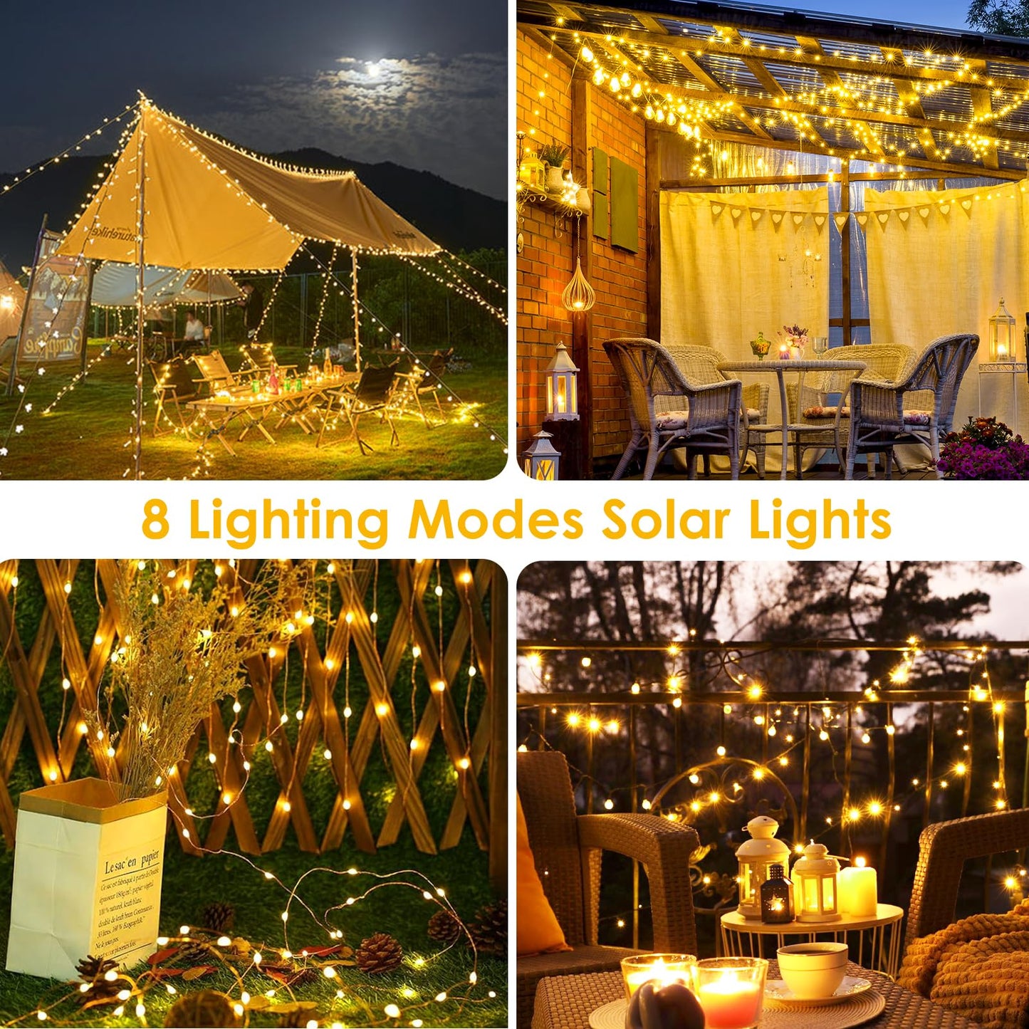 Extra-Long 144FT Solar String Lights for Outside, 2 Pack 400LED Solar Fairy Lights Outdoor Waterproof, Copper Wire with 8 Modes Solar Twinkle Lights for Tree Garden Party Patio Xmas Decor (Warm White)