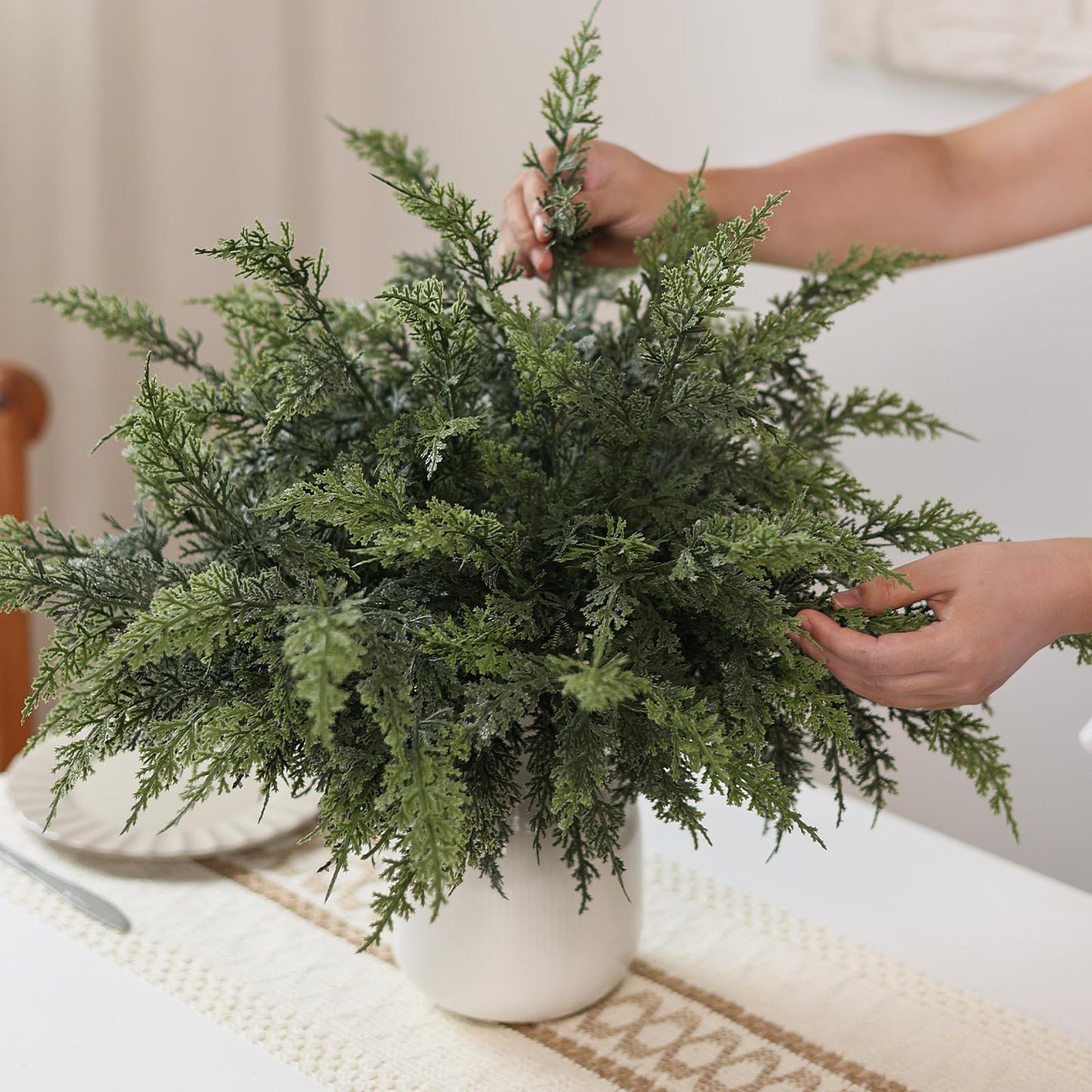 GLIDLION 18" Soft Textured Cedar Branches -24 Pcs, Artificial Christmas Cedar Branch Realistic Fake Pine Picks Faux Greenery Plants Stem for Vase DIY Crafts Garland Wreath Indoor Outdoor Home Decor