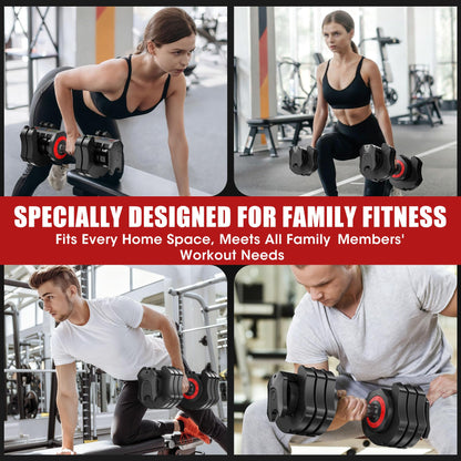 PAPIBLU Adjustable Dumbbells Set of 2, 25LBS Adjustable Weight Dumbbells Set, 5 in 1 Free Weights with Anti-Slip Handle for Home Gym, Full-Body Strength Training (Men & Women) - Pair